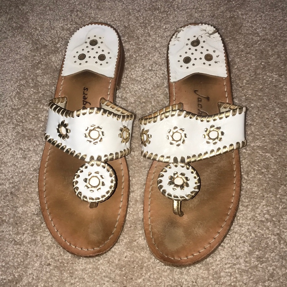 Jack Rogers White and Gold Flat Sandal